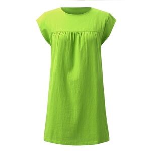 Lime Green Cotton Shift Dress XL Casual Oversized Beach Vacation Mini Dress NWT